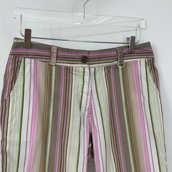 Lija Golf flat front capri cropped straight leg pants stripe pink green tan 10 - Picture 2 of 4